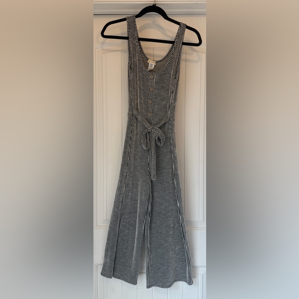 Caution To The Wind Bkack and White Striped Romper
